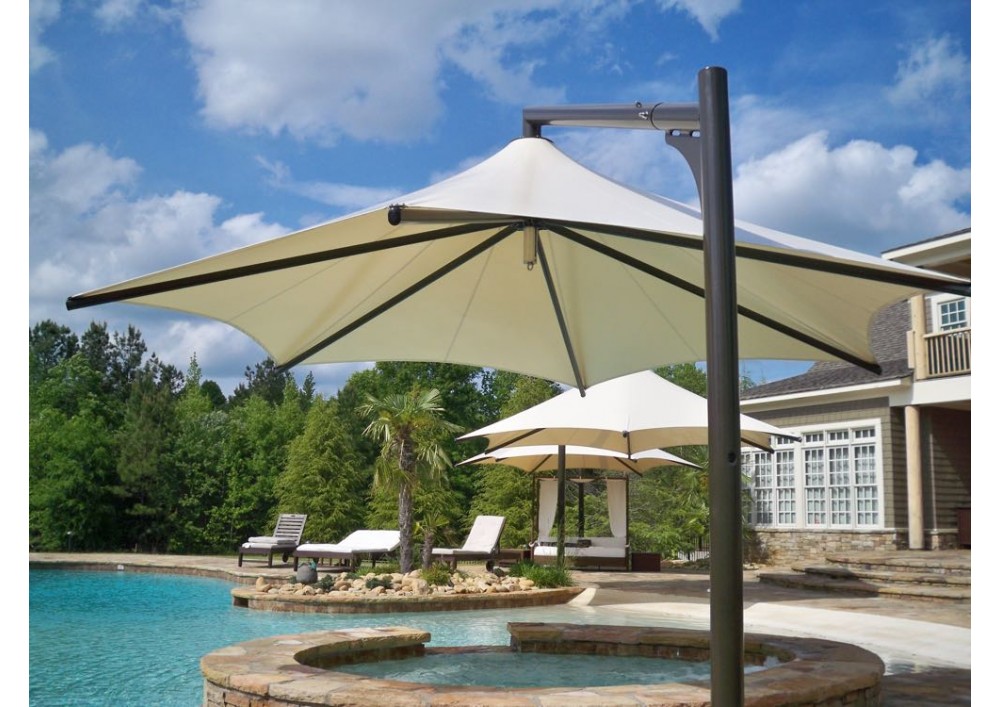 Hexagon Cantilever Retractable Waterproof Umbrella Elite Play Equipment